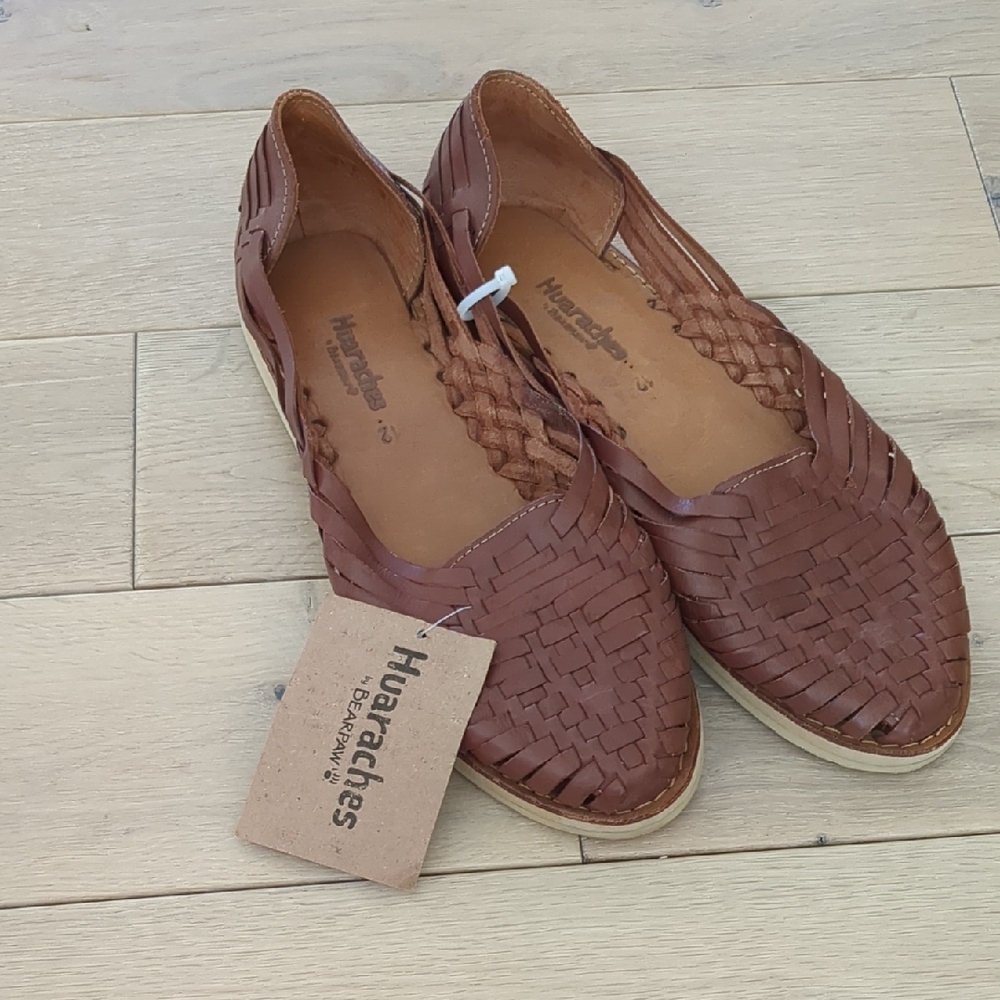BearPaw Brown Woven Leather Flats